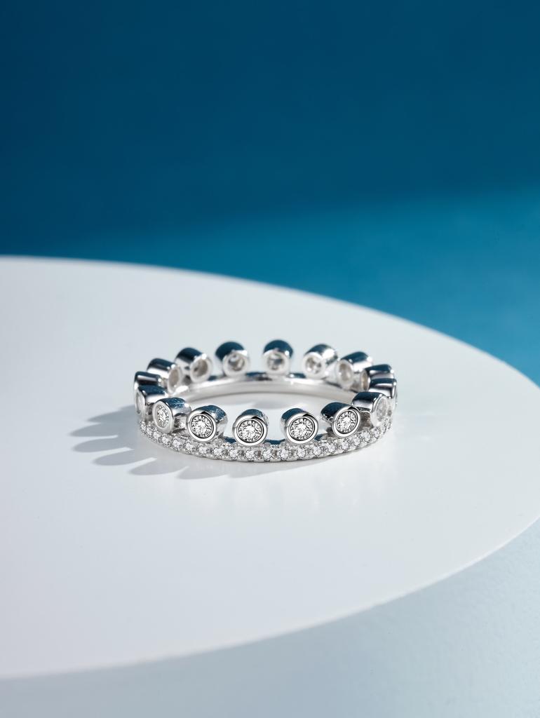 Dewdrop Diamond Ring Crown Shining 18K True Gold Electroplated Coating Full body 925 sterling silver Full of Elegance