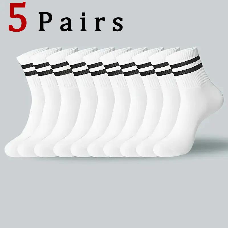 

5 Pairs Neutral Striped Round Neck Socks Spring Summer Sweat Absorbing Breathable Solid Color Couple Sports Leisure Sock One Size
