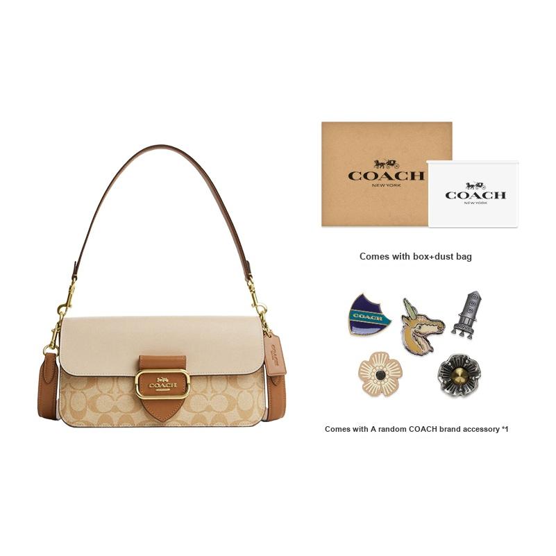 Coach Morgan 27 Color Block Signature Coated Canvas And Calfskin Tote Shoulder Bag Large Women Handbags Light-Khaki CR332-IMWQ4