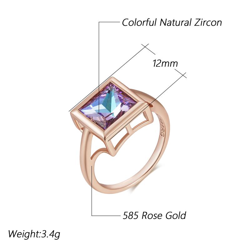 Big Square Purple Natural Zircon Ring For Women Fashion  Rose Gold Color Ethnic Wedding Jewelry Daily Accessories
