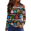 Women's Fashion Hem Slit Casual Christmas Printed Round Neck Long Sleeve Top