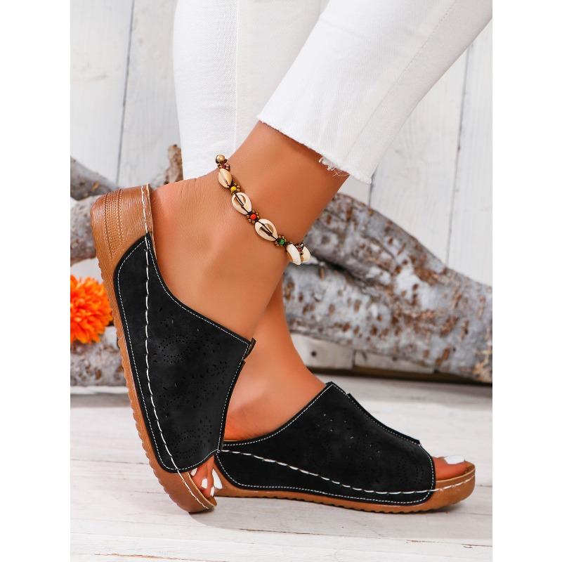 Ladies' Spring New Style Slope Heel Fashion Simple and Lightweight Slippers Women's Thick Bottom Fish Mouth