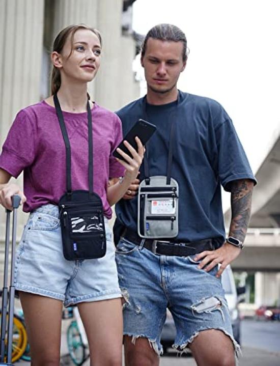 QIANC Multifunctional RFID Passport Neck Passbook Holds Airline and Large Capacity Travel Protective Cover for International Tickets and Certificates