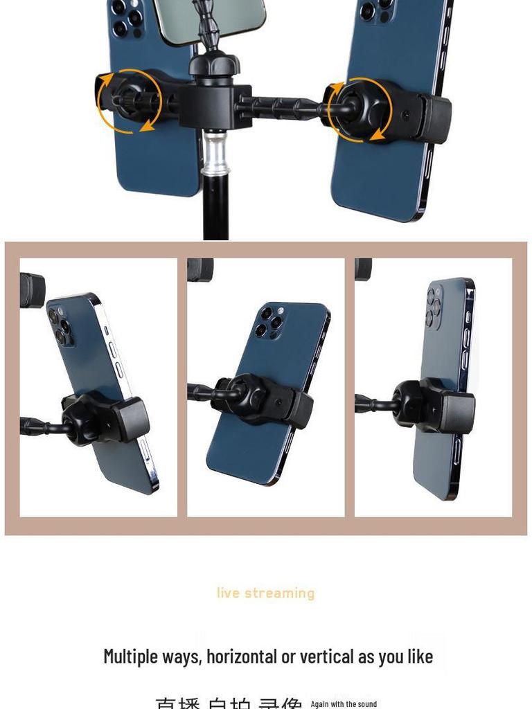 Dual-angle Mobile Phone Tripod with Fill Light for Live Streaming and Recording