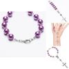 Purple Glass Pearl Rosary Bracelet With Cross Pendant Religious Jewelry