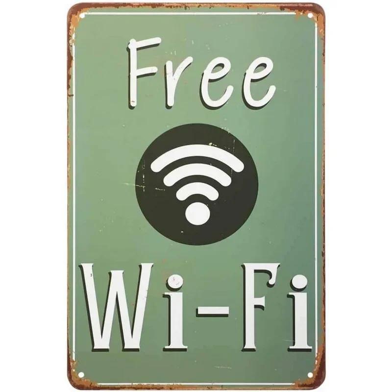 Vintage Free Wifi Metal Tin Sign Retro Warning Plaque for Home Cafe Restaurant Bar Club and Washing Room Decor
