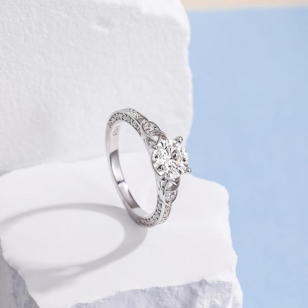 Trumium 1.5CT Moissanite Engagement Rings for Women D Color VVS1 Clarity 925 Silver Vintage Round Celtic Wedding Band