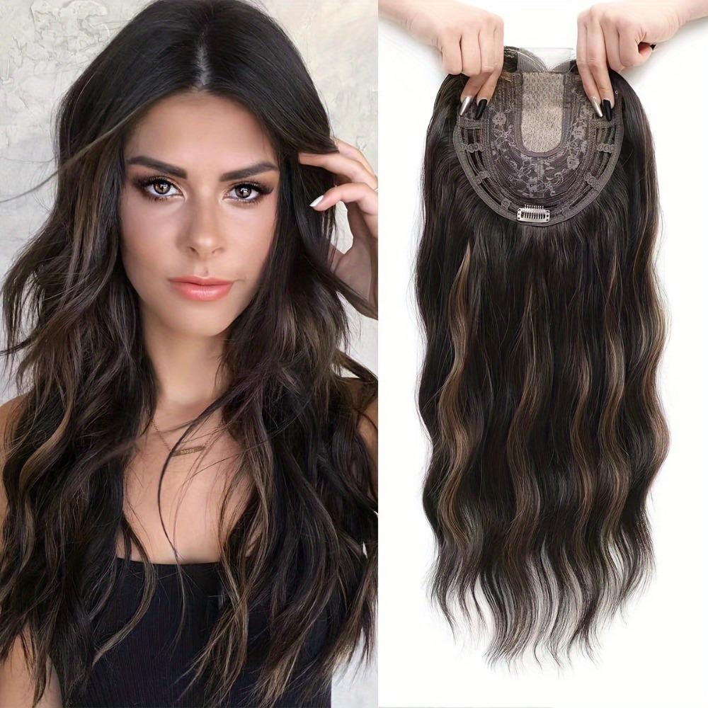 Ombre Topper Hair with Hair Bangs Clip in Top Closures Hairpiece Cover White Hair & Hairline