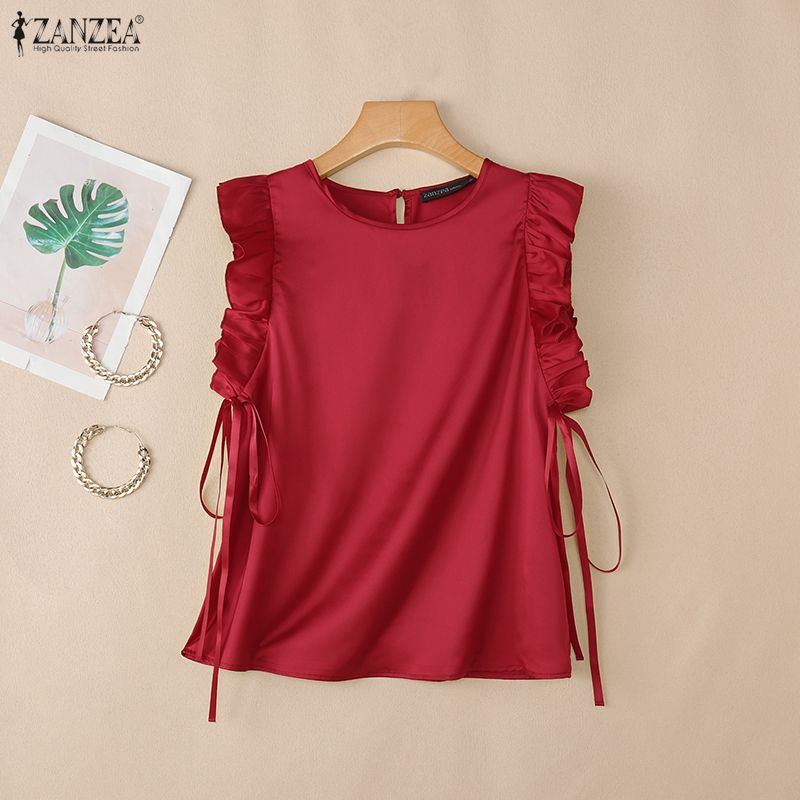 ZANZEA Canotte senza maniche casual da donna con scollo tondo tinta unita