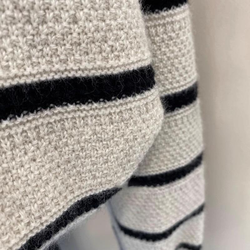 Premium Contrasting Color Striped Polo Lapel Pullover Knitted Sweater Women's Autumn and Winter Design Sense Niche Hong Kong Flavor Versatile Sweater
