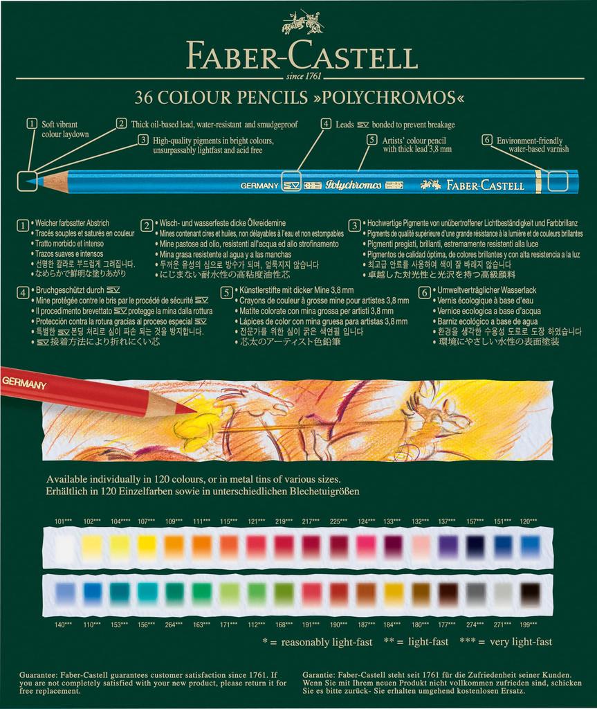 Polychromos Colored Studio Box Set Japanese Faber-Castell Pencils, 36-Color (110038) [Official Product]