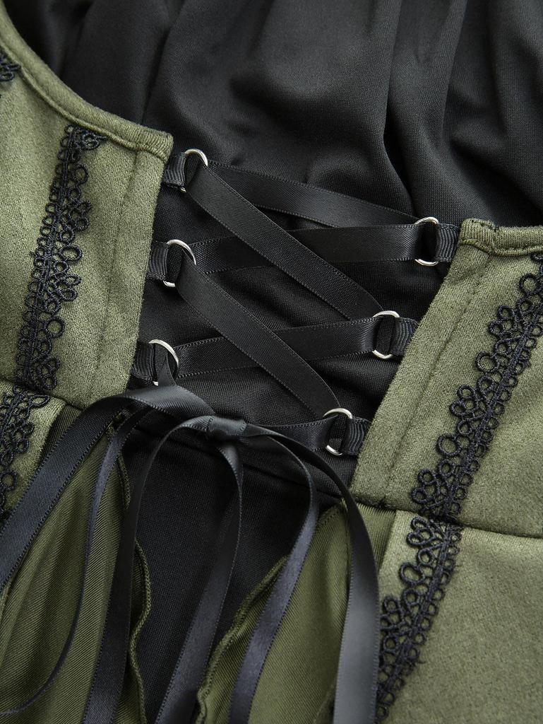 Rosegal Plus Size Lace Up Ruffles Ruched Lettuce Hem Split Flare Sleeve Cold Shoulder 2 In 1 Dress