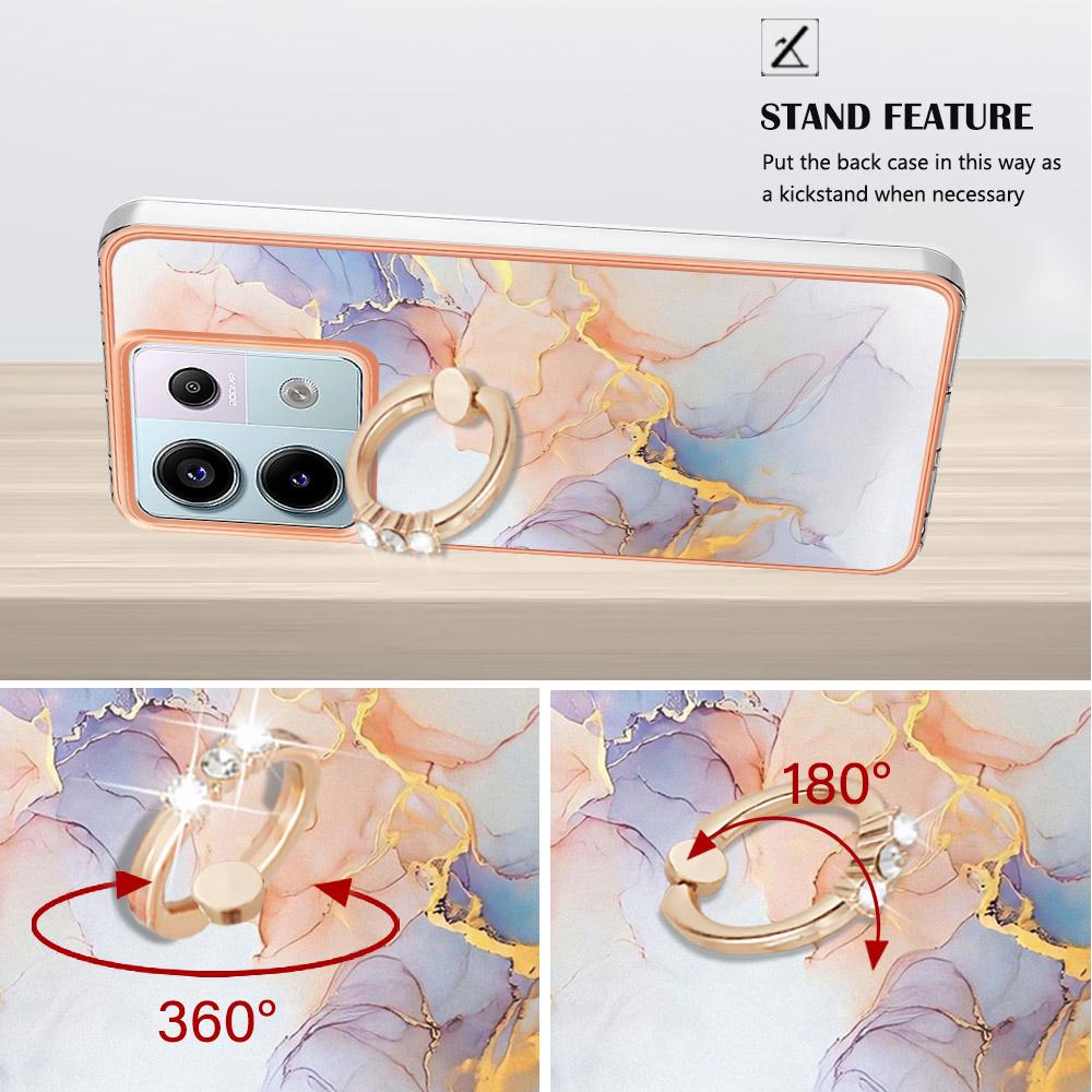 For Xiaomi Redmi Note 13 Pro 5G/Poco X6 5G Case with Ring Kickstand IMD Marble Pattern TPU Back Cover