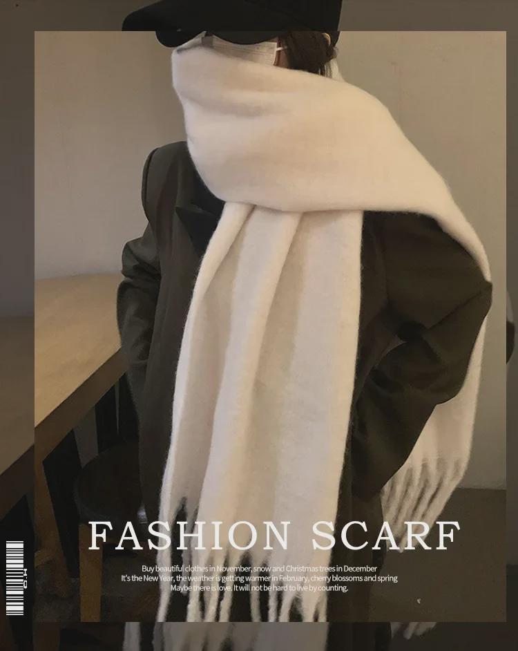 2024 Winter Koreanischer Stil Mädchen Dicker Einfarbiger Schal - Vielseitiges Weißes Tuch für Schüler