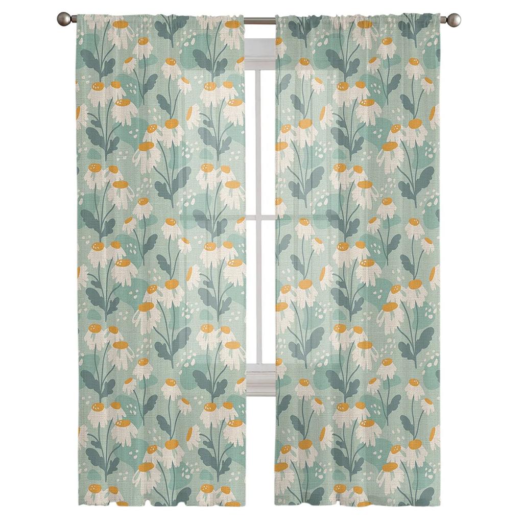 Frühlingschrysantheme Aquarellblume Transparente Vorhänge für Wohnzimmer Schlafzimmer Kinderzimmer Tüll Fensterdekoration Vorhänge