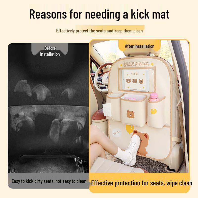 Car Seat Organizer: Multi-functional Storage Box, Tissue Holder, Hanging Trash Can, Backseat Kick Mat, Hanging Bag.