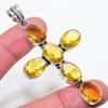 Lab Created Citrine Cross Pendant 3.2" Silver Tone Oval Cut Gemstone Jewelry