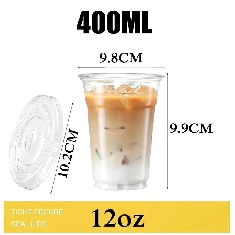 Plastic Beverage Cups with Lids Disposable Cold Drink Containers for Milk Tea Juice Iced Coffee Ice Cream Dessert Party Supplies