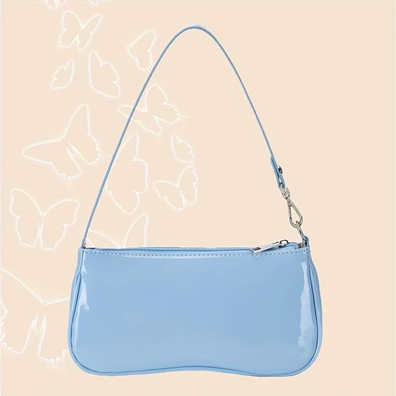 Damen Glänzende Nude Lackleder Achseltasche, Minimalistische Kleine Umhängetasche, Modische Lässige Handtasche für Damen zum Täglichen Gebrauch