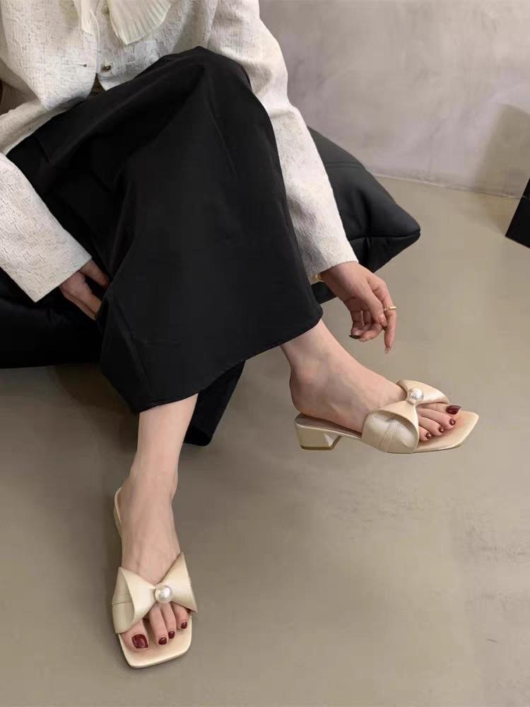 

2025 summer new sandals fairy style temperament simple mid-heel shoes with skirts gentle wear versatile sandals 40