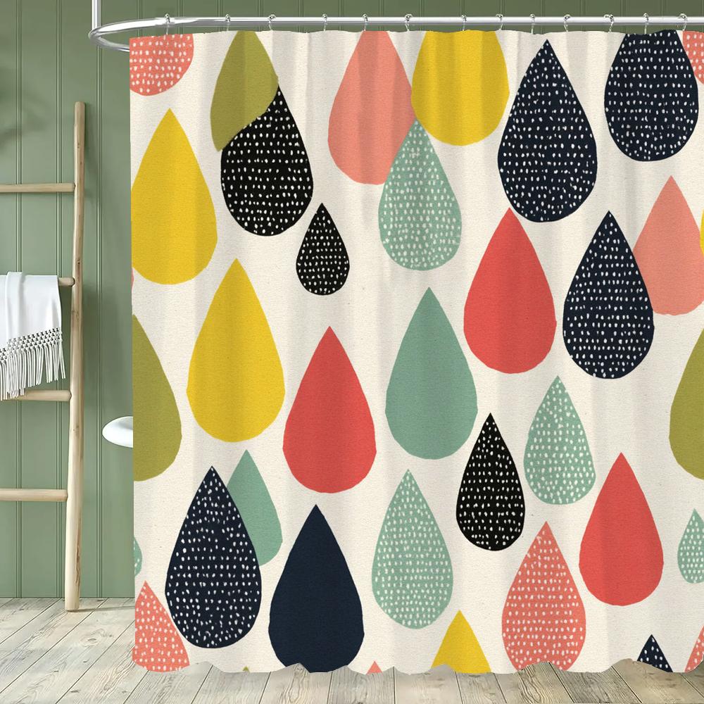 Modern Minimalist Color Raindrop Pattern Shower Curtain,Printed Fabric Bathroom Curtains,Home Decoration Curtain With Hooks