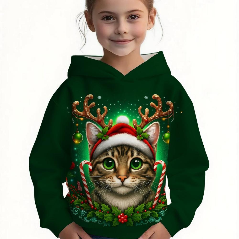 Winter Girls' Boy's Hooded Reindeer & Snowman Print Festive Holiday Christmas Sweatshirt Adult Parent-child Hoodies