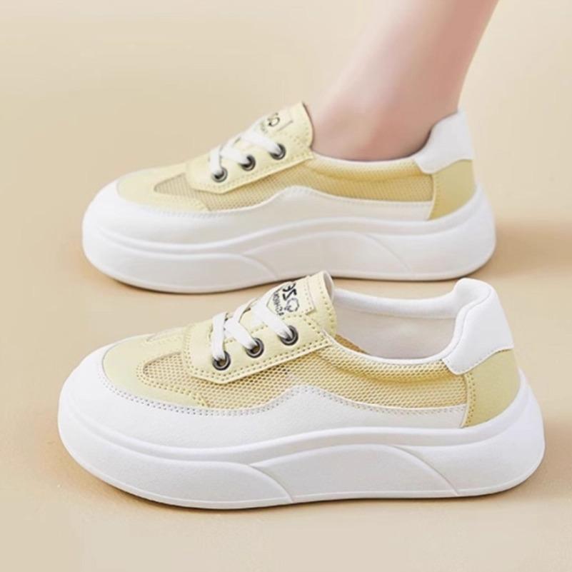 Women's Shoes High-value Thick-soled White Shoes 2025 Spring New Versatile Shoes Ins Trendy Mesh Breathable Board Shoes