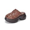 Johnature Echte Leder Gewebte Runde Zehen Hausschuhe Dicke Sohle Höhe Erhöhend Outdoor Damen Slides