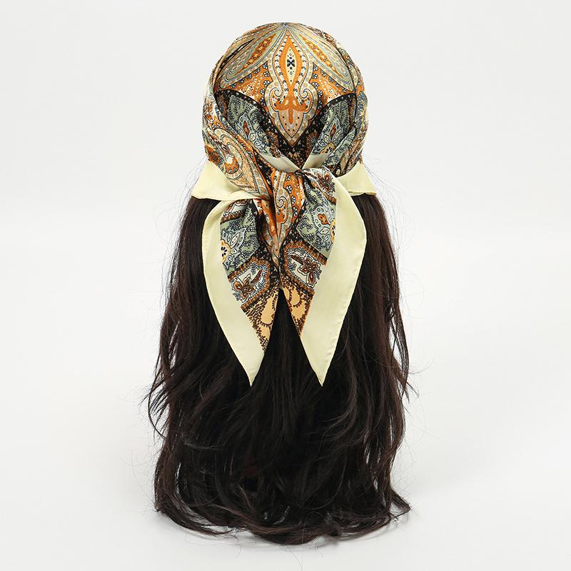 90x90CM Square Scarf New Luxury Design Popular Silk Style The Four Seasons Scarves Women Sunscreen Beach Kerchief Hijab