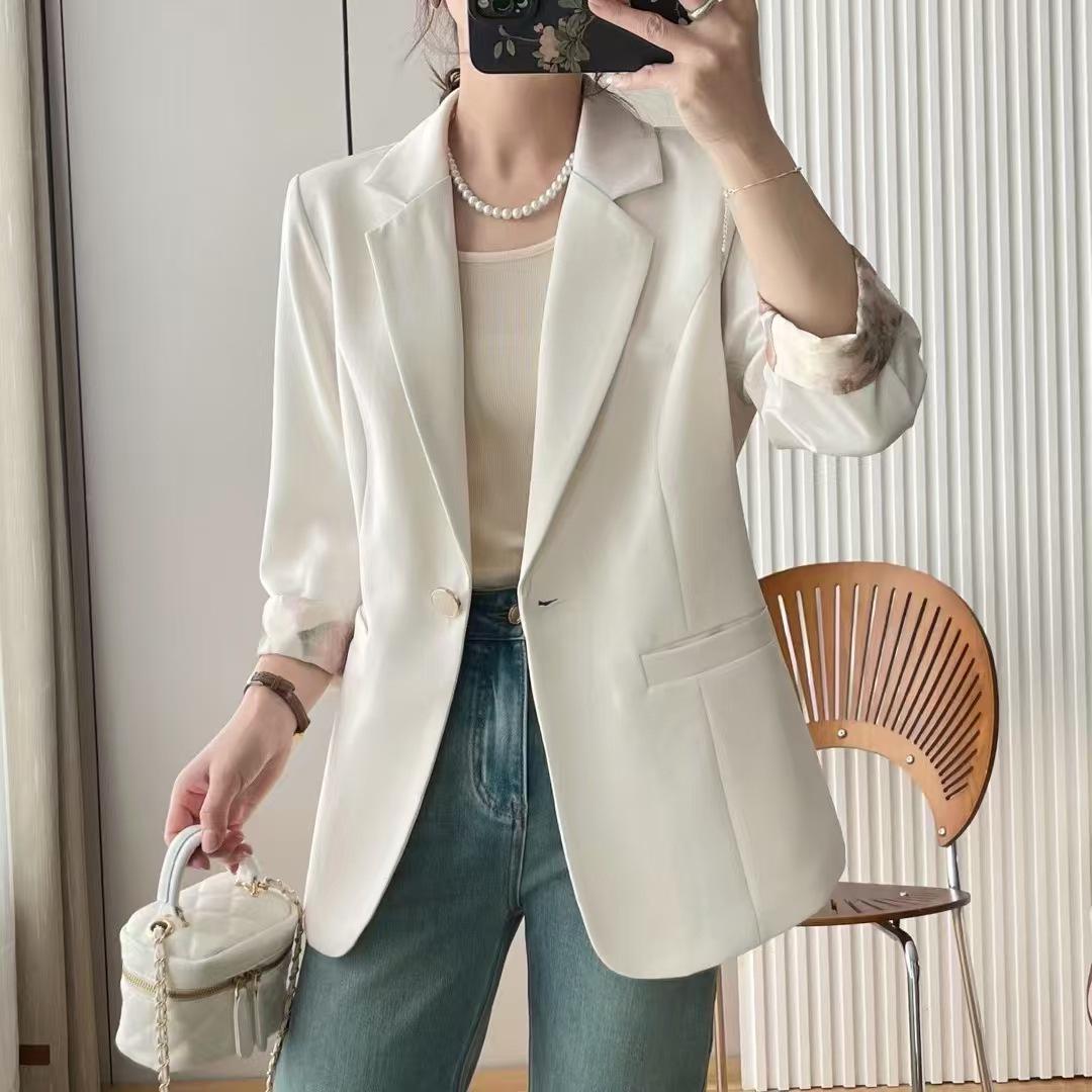 

2025 Popular Women s Summer Casual Blazer: Thin, Seven-Sleeve, One-Button Jacket M чорний