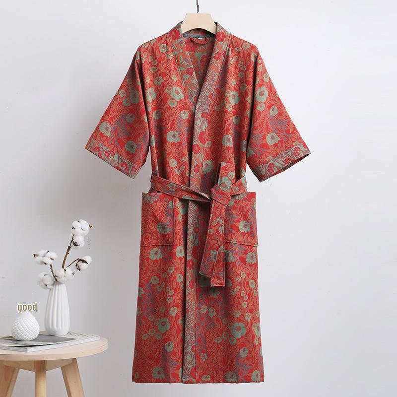 Pure Cotton Double Layer Gauze Bathrobe - Class A Spring/Summer, Thin, Water-Absorbent, Quick-Drying Yukata for Couples