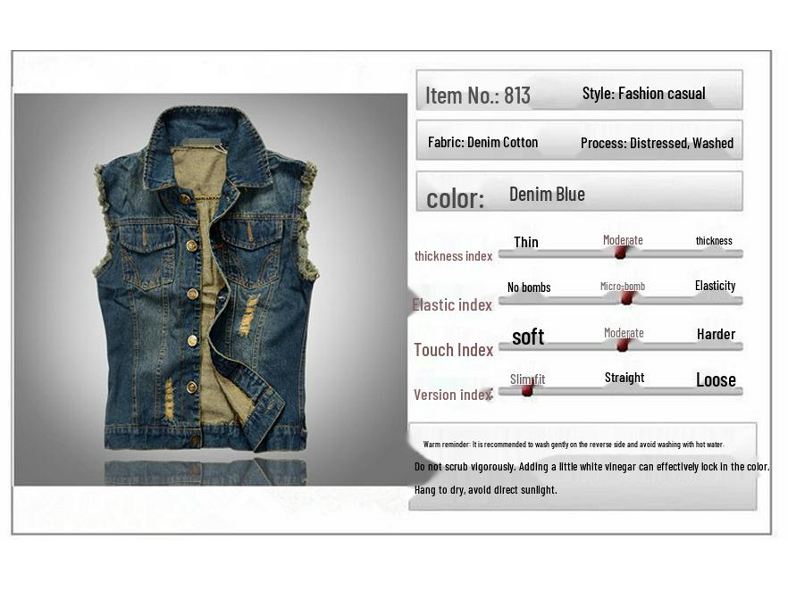 Trendy Plus Size Korean Style Men's Ripped Denim Vest