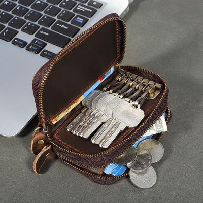 Retro Genuine Leather Key Bag: Crazy Horse Leather Car Key and Coin Purse