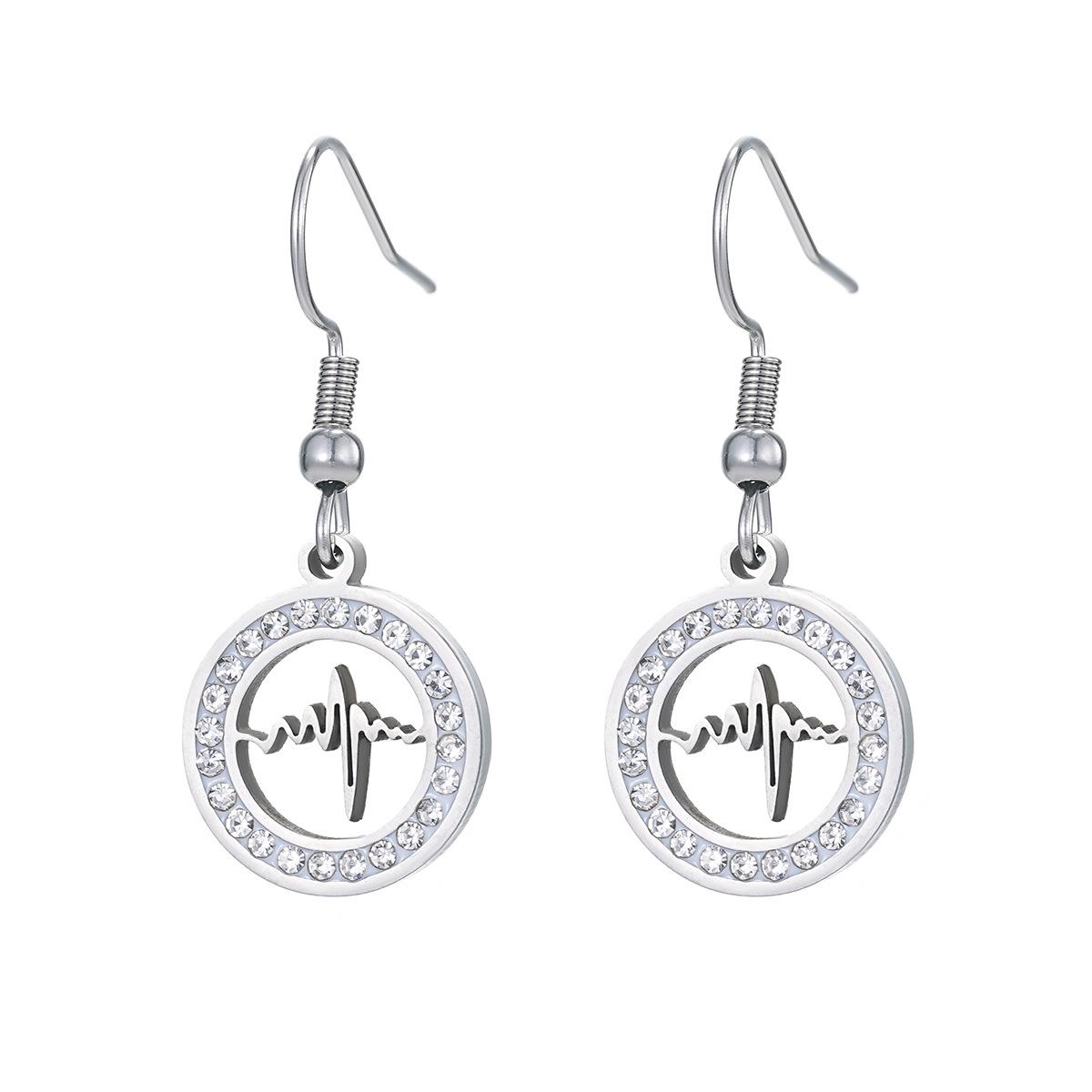 

Серьги Heartbeat Line из нержавеющей стали с камнями CZ, женские украшения с медицинским символом, уникальное выражение любви