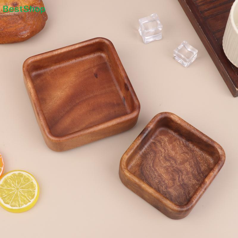 Acacia Wood Square Bowls Set, Small Wooden Serving Trays for Snacks, Nuts, Sushi, Condiments, and Home Decor