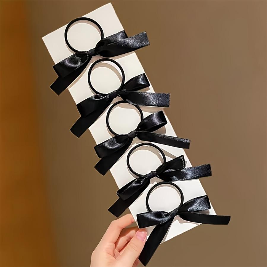 10 Black Ribbon Hair Ties with Bows for Women