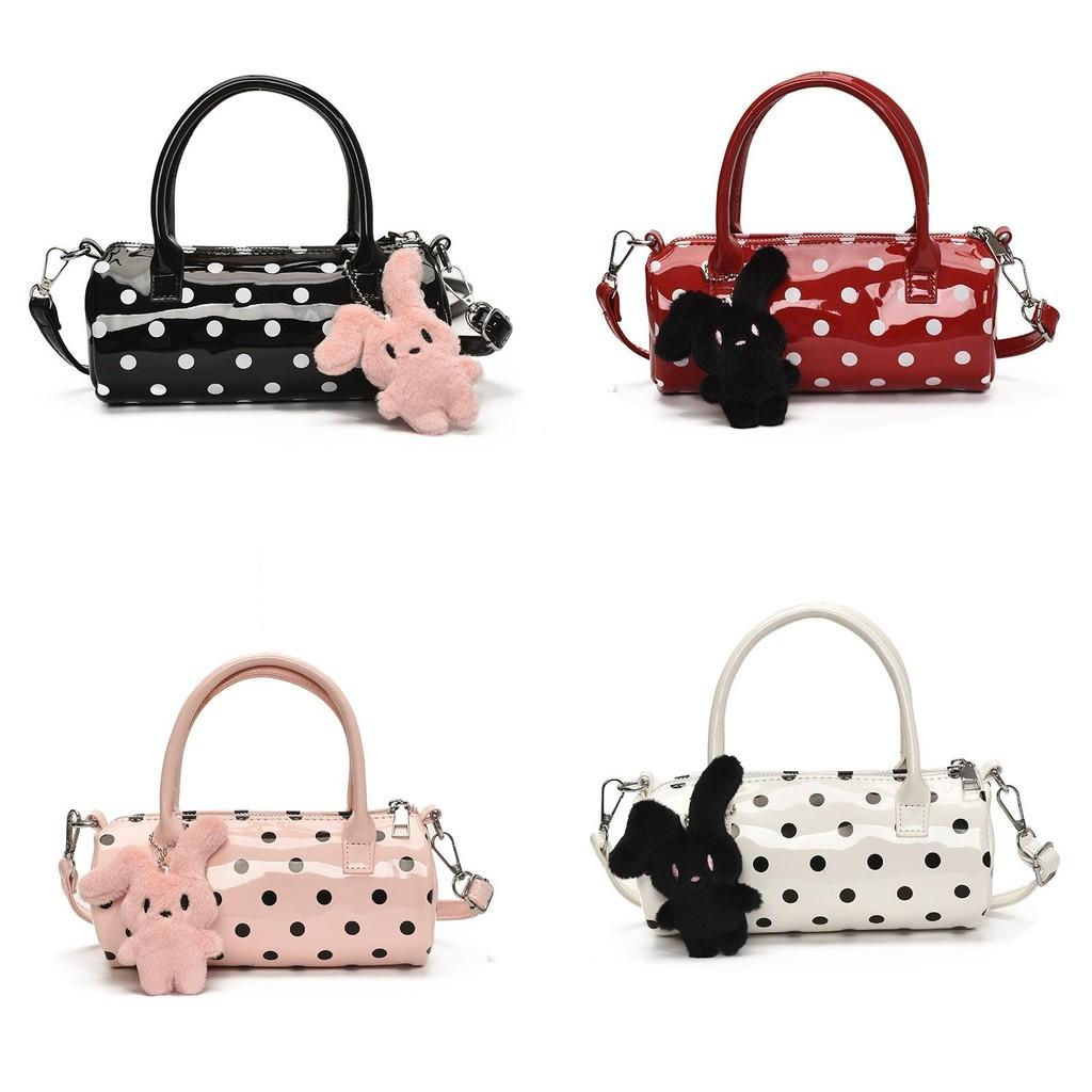 Polka Dot Pu Material Circular Tote Bag For Women With Zipper Closure For Daily Use