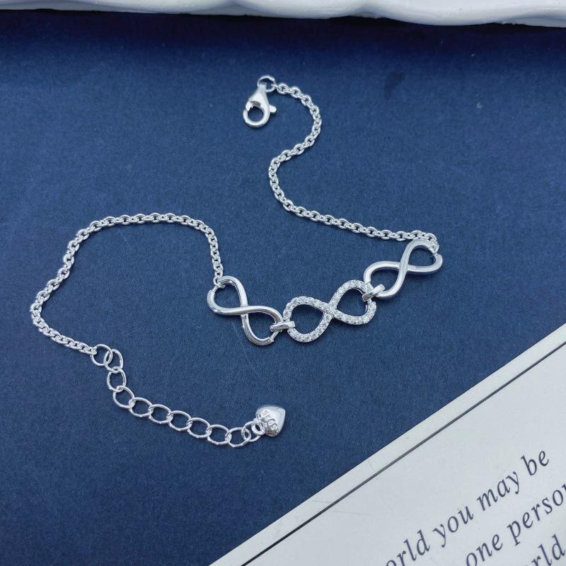 Sterling Silver Infinity Symbol Bracelet with Zircon - Elegant European & American Style for Women