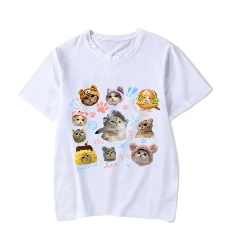 Kätzchen Avatar Bluse Damen T-Shirt Weiblich Y2k Kleidung Mädchen Kawaii Oberteile Haustier Druck Streetwear Niedliche Katze Grafik Kleidung