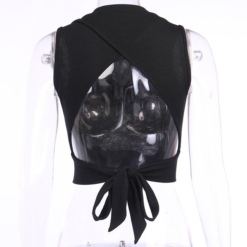 Kvinnor sommar ärmlös rygglös enfärgad bar midriff väst Crop Top