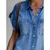 Women's Slim Fit Denim Shirt Dress - Short Sleeve Button-Down Midi Dress with Pockets, Casual Stretchy Jean Dress for Summer, Spring