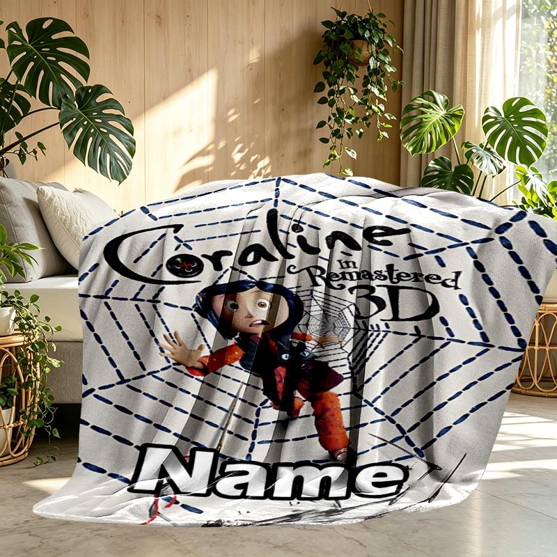 Custom Name Personalized Coraline Print Blanket, Home Decor, Bedroom, Sofa, Camping, Couch, Gifts for Birthday Christmas