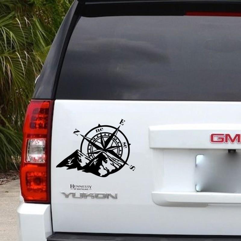 2 Stück Vinyl Autoaufkleber Rose Navigieren Autoaufkleber Offroad Kompass Totem Bergkompass Motorhaube Auto