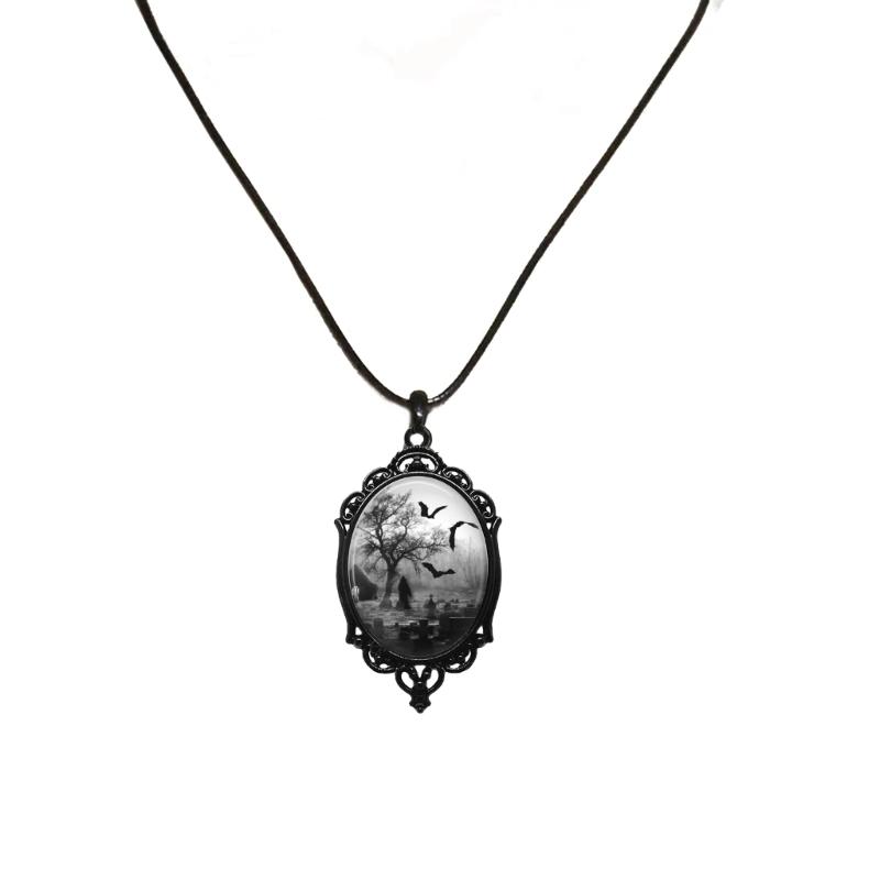 

Black Graveyard Bat Pendant Leather Cord Necklace Gothic Women Statement Ethnic Jewelry Lariat Necklace Women Necklace 1
