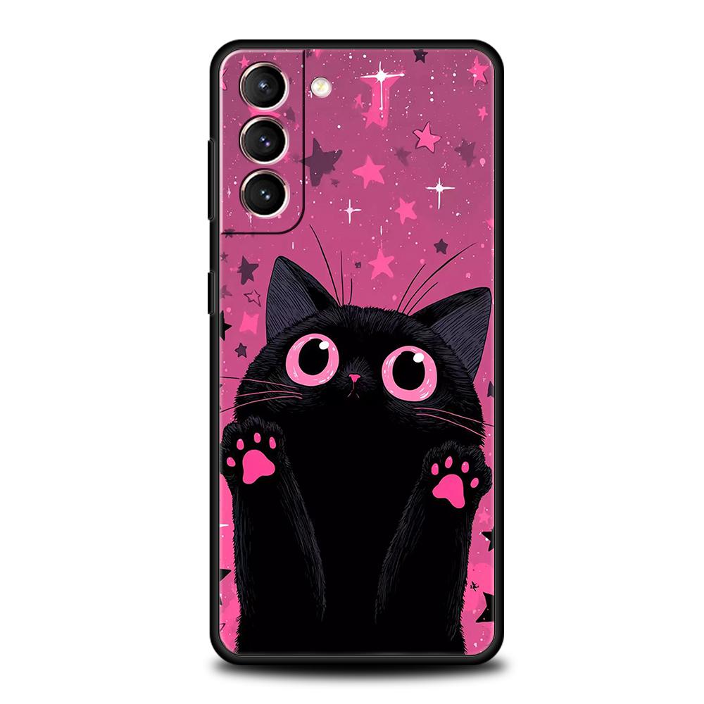 Phone Case Cover for Samsung Galaxy S25 Edge S24 S23 S22 S20 S21 FE Ultra S10 Plus 5G Soft TPU Cute Black Cats Kawaii Creative