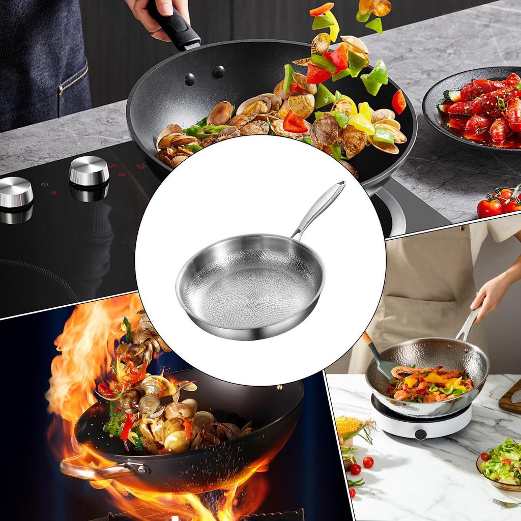 Cooking Pan No Coating Hammered Cookware Stainless Steel Saute Pan For Induction Searing Steak Sauteing Stove Home Kitchen