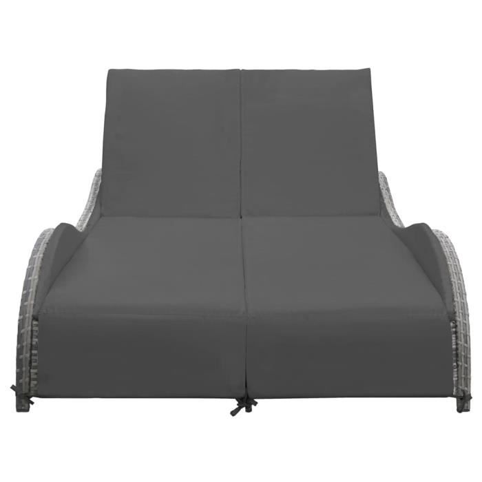 VidaXL Chaise longue double avec coussin Résine tressée Anthracite