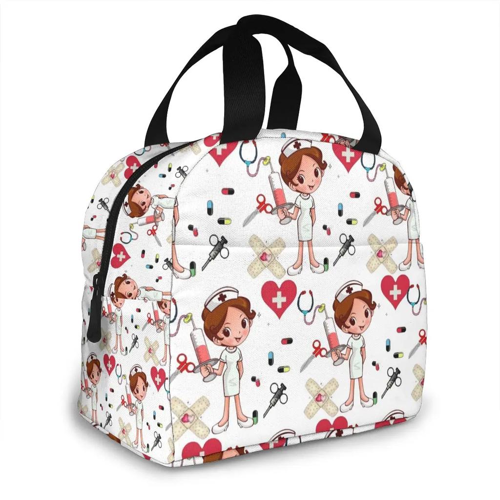 Tragbare Lunchtasche Cartoon Krankenschwester Muster Thermoisoliert Lunch Tote Kühltasche Handtasche Bento Beutel Behälter Schultaschen für Lebensmittel