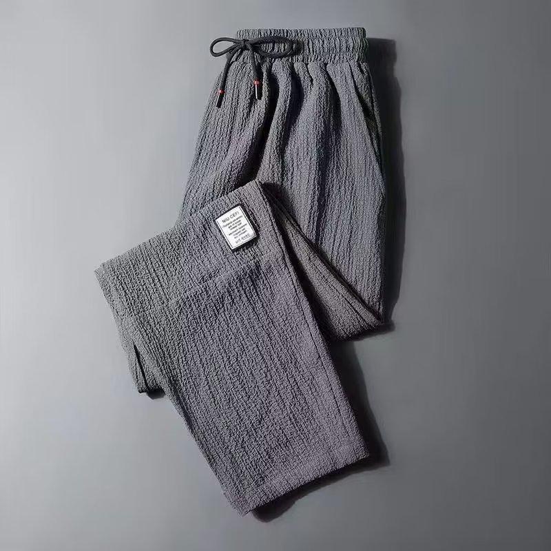 Men's Summer Ice Silk Linen Casual Nine-Point Pants - Loose, Straight, Korean Style