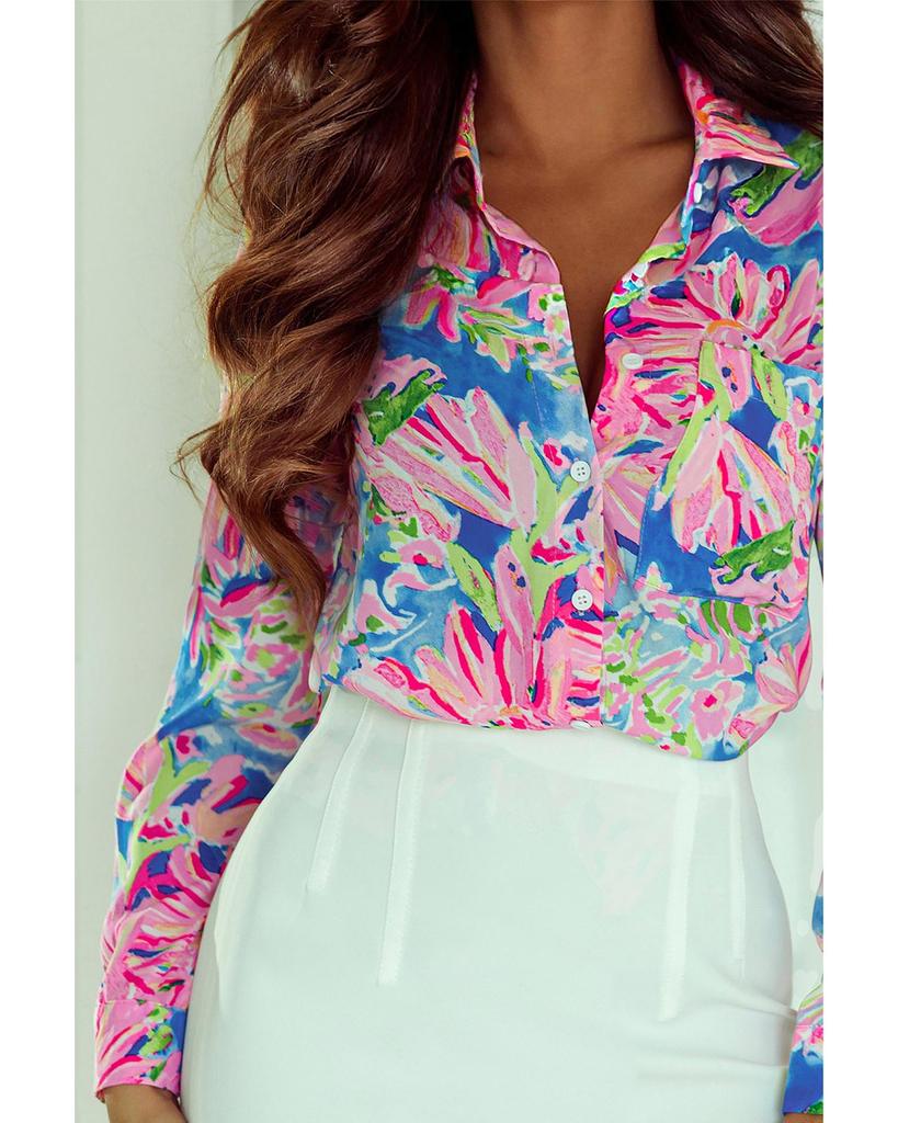 Azura Exchange Buttoned Sheath Long Sleeve Shirt with Abstract Floral Print